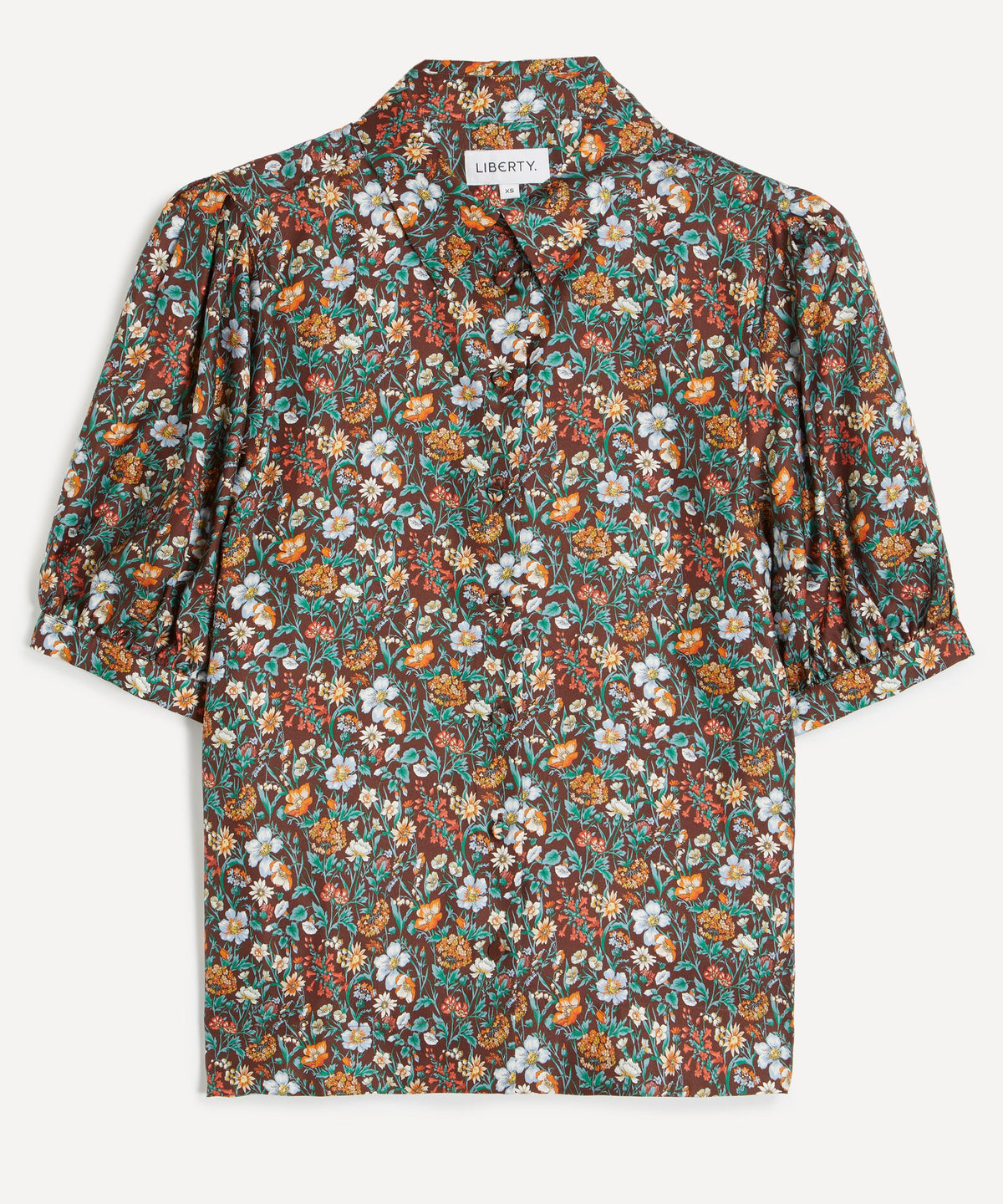 Brown Rachel Meadow Puff Sleeve Silk Shirt