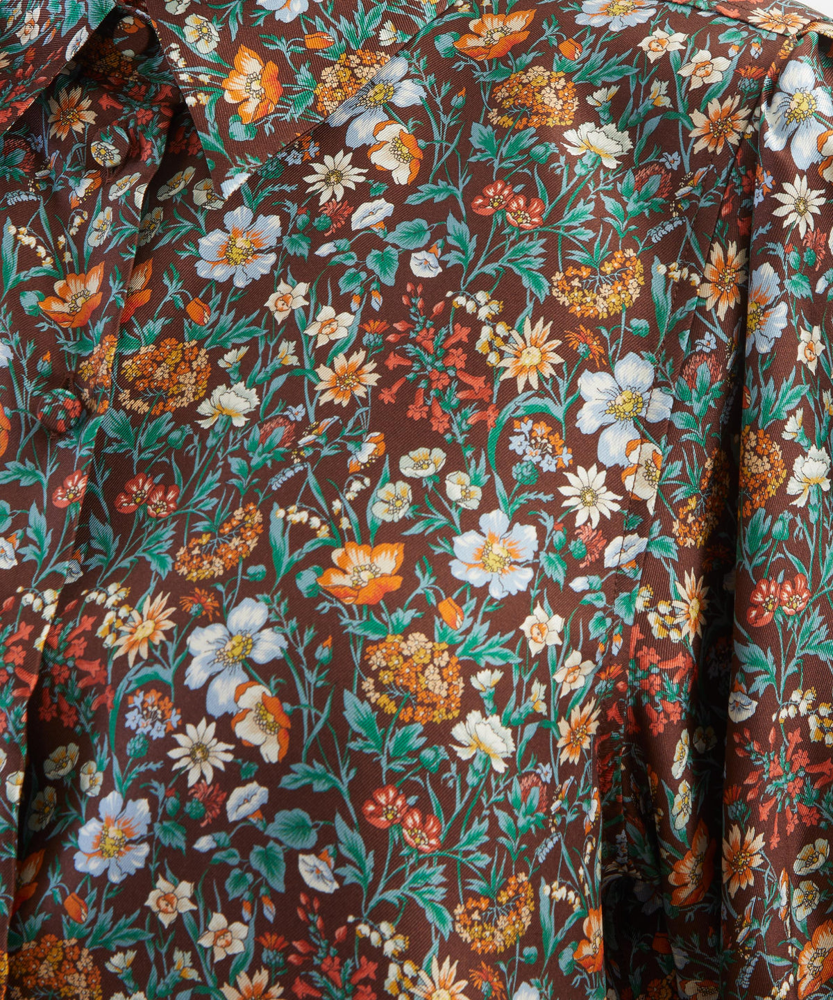 Brown Rachel Meadow Puff Sleeve Silk Shirt