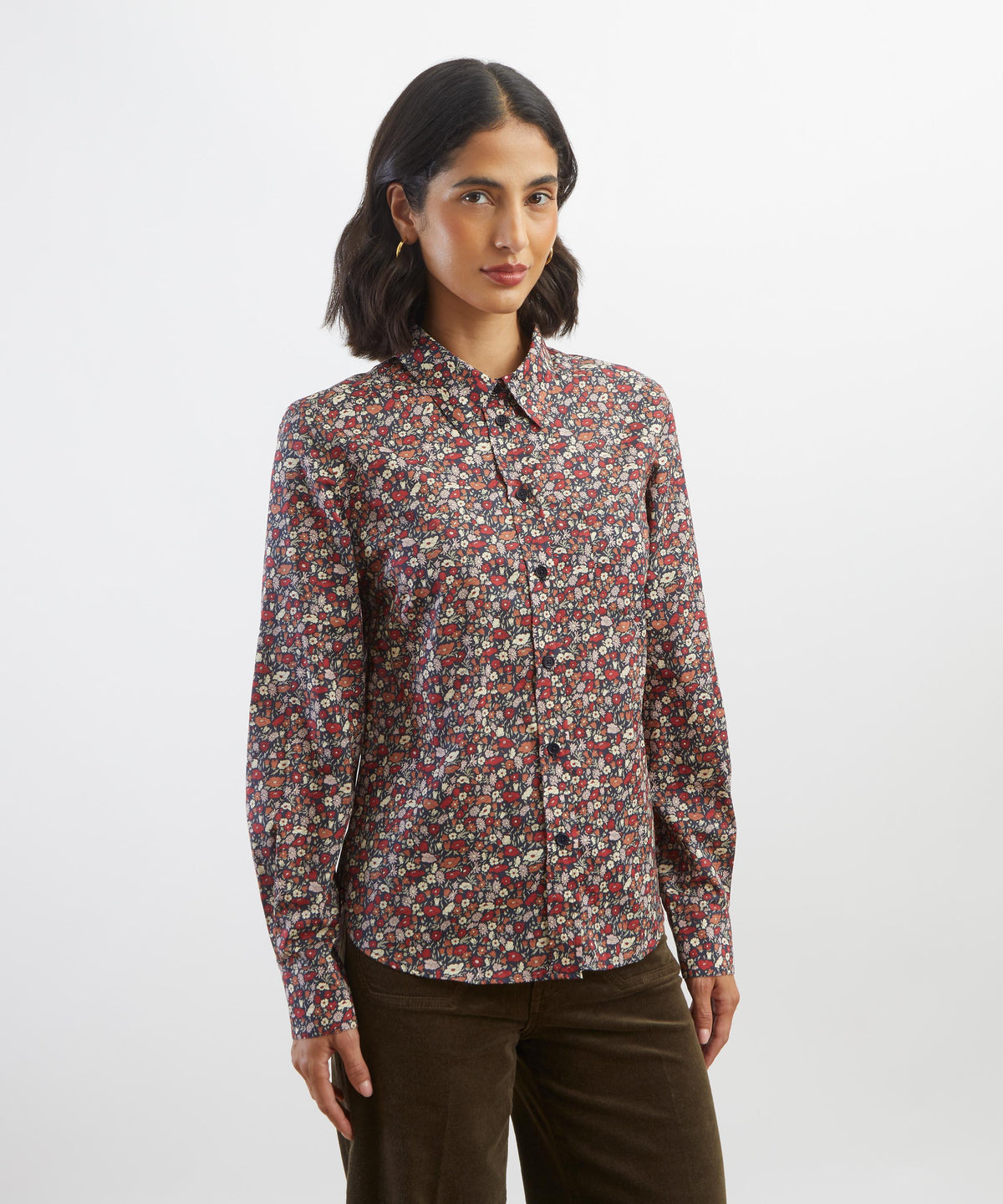 Burnt Red Petal and Daisy Fitted Shirt