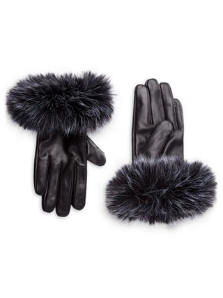 Faux Fur Trim Leather Gloves