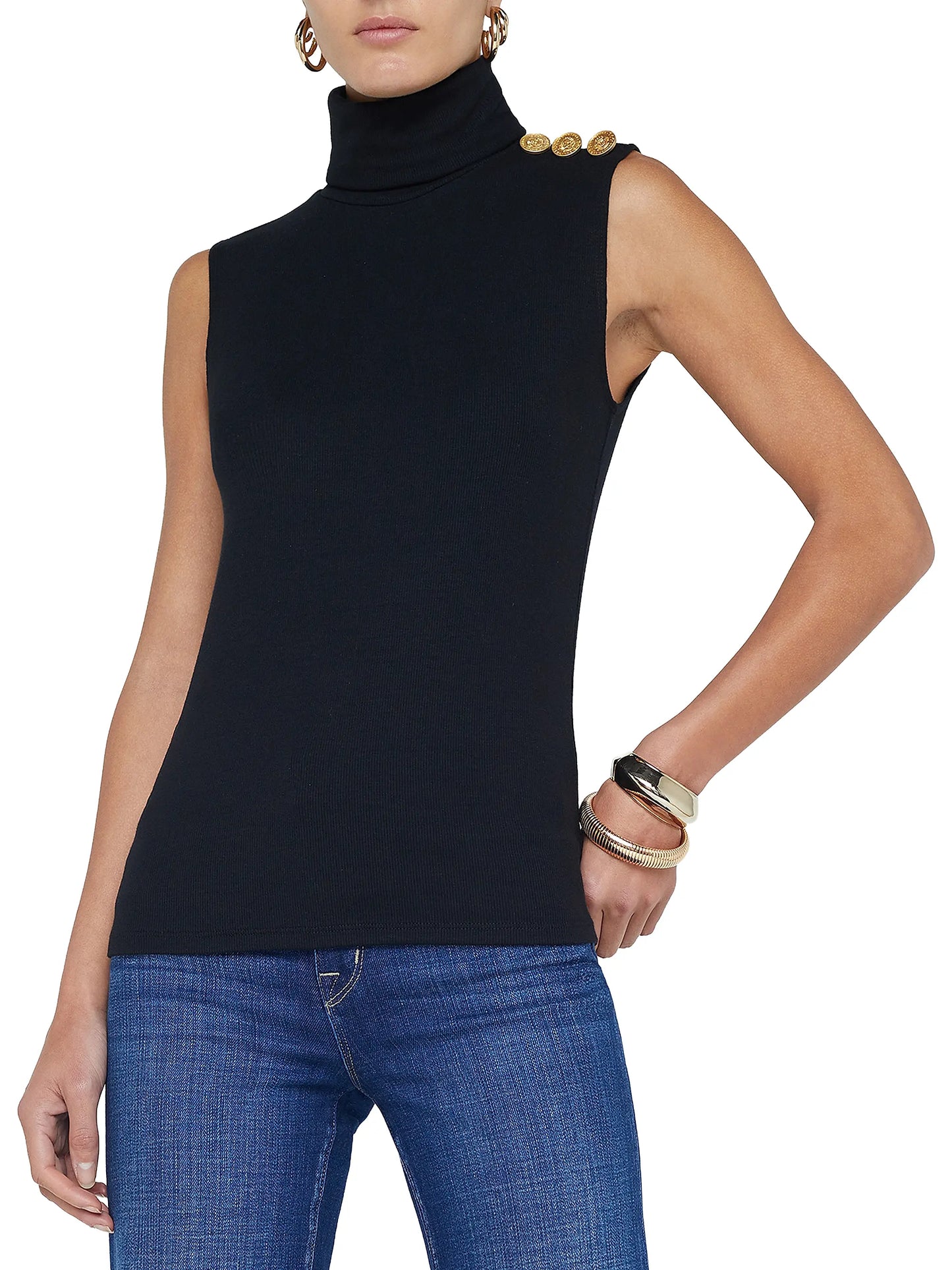 Ceci Black Sleeveless Turtleneck
