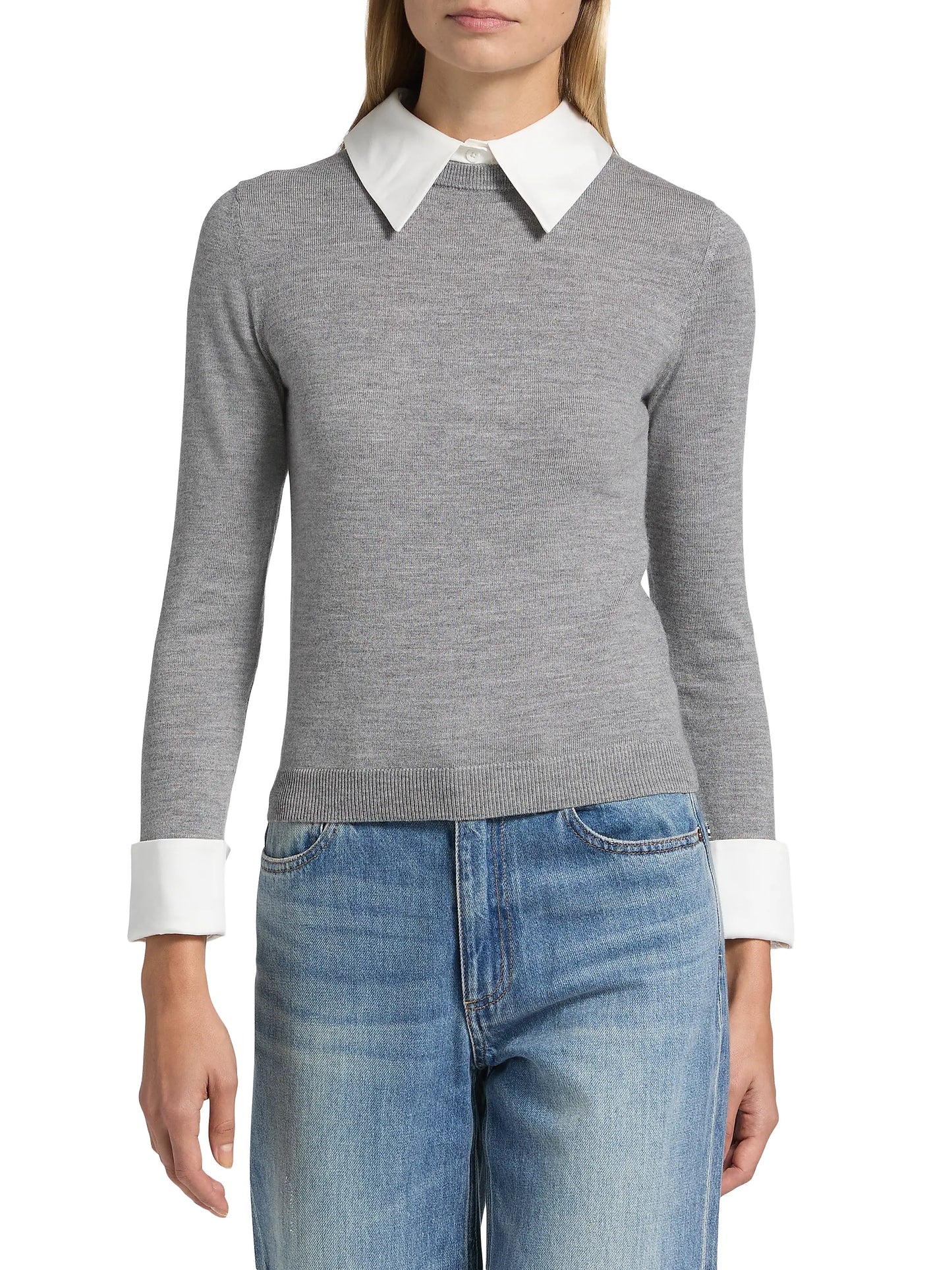 Grey Porla Double Collar Sweater