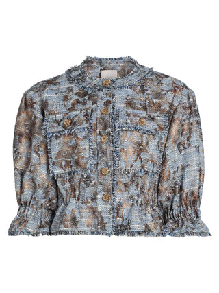 Jaxie Foil-Print Tweed Crop Jacket