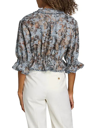 Jaxie Foil-Print Tweed Crop Jacket