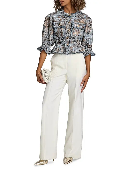 Jaxie Foil-Print Tweed Crop Jacket