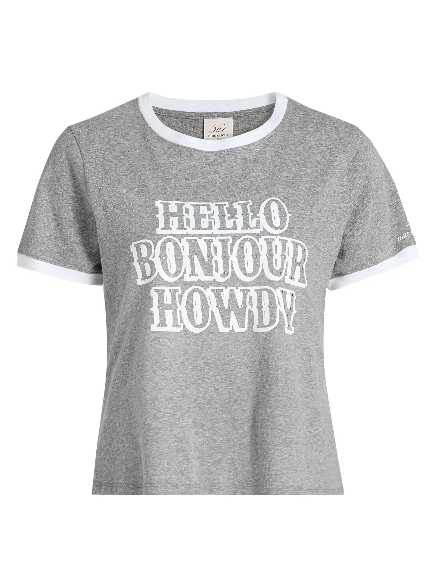STUDDED HELLO BONJOUR HOWDY SHRUNKEN TEE