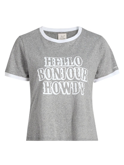 STUDDED HELLO BONJOUR HOWDY SHRUNKEN TEE