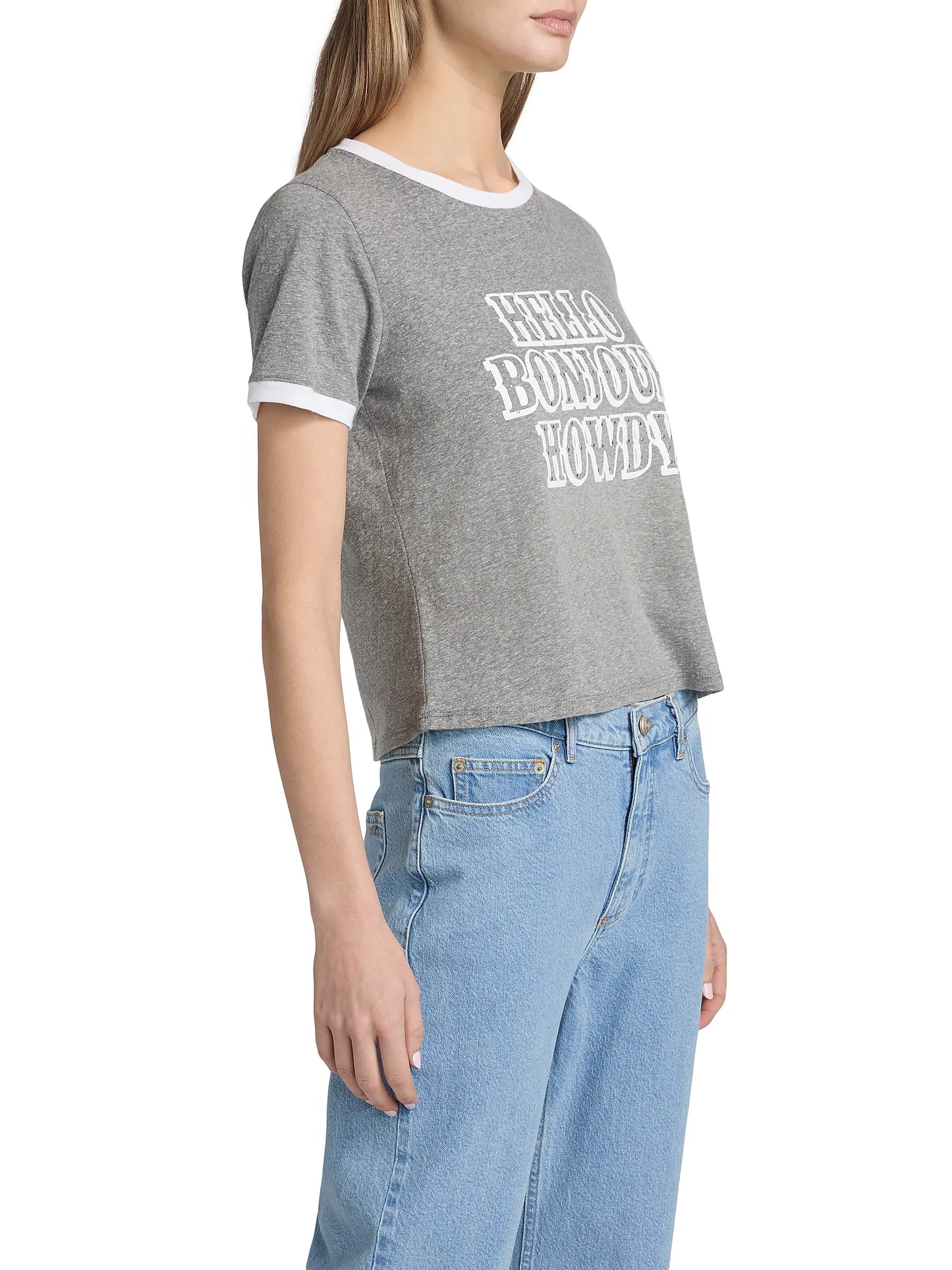STUDDED HELLO BONJOUR HOWDY SHRUNKEN TEE