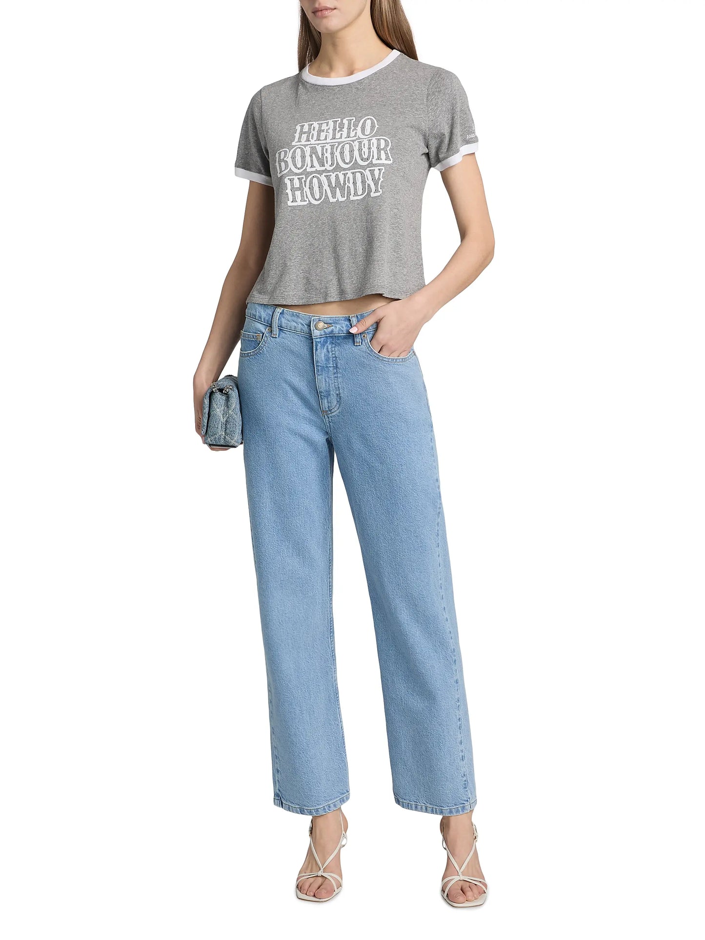 STUDDED HELLO BONJOUR HOWDY SHRUNKEN TEE