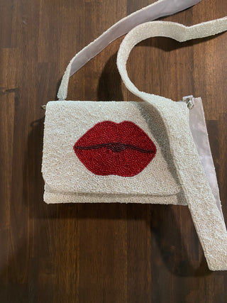 White Purse with Red Lips