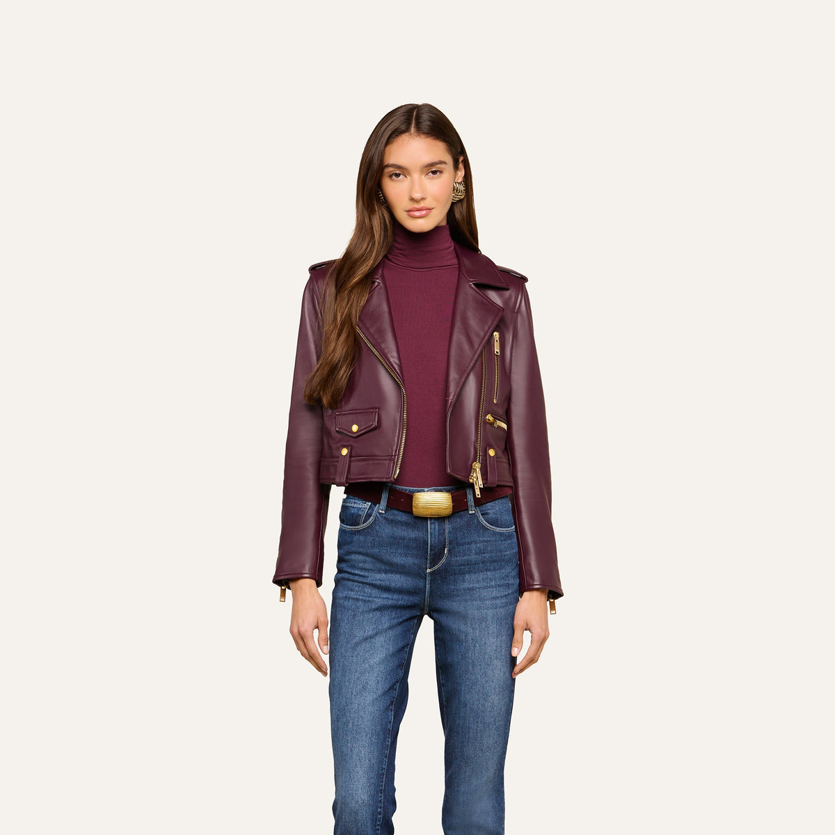 Plum Sangria Blakely Leather Biker Jacket