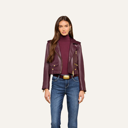 Plum Sangria Blakely Leather Biker Jacket
