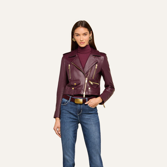 Plum Sangria Blakely Leather Biker Jacket