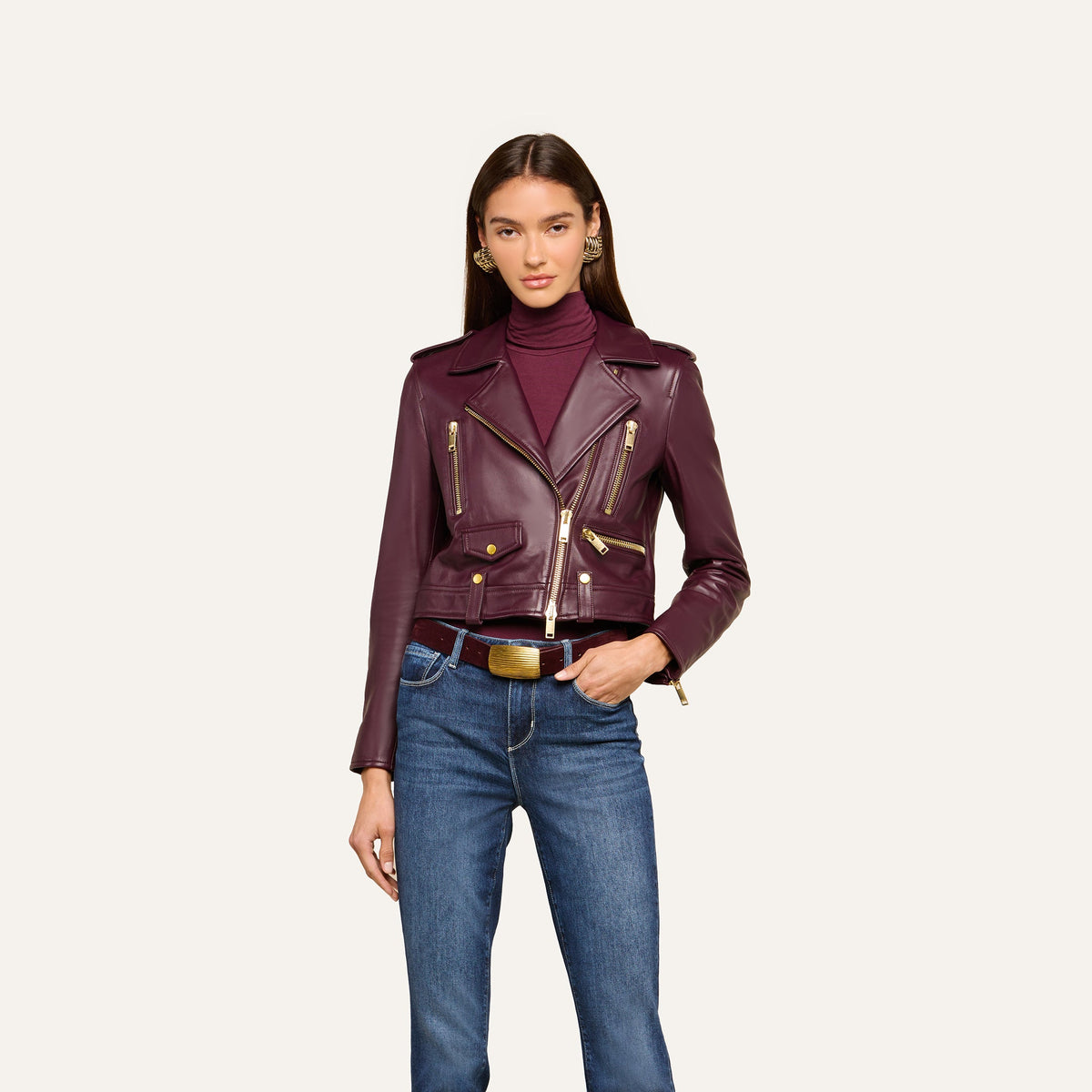 Plum Sangria Blakely Leather Biker Jacket