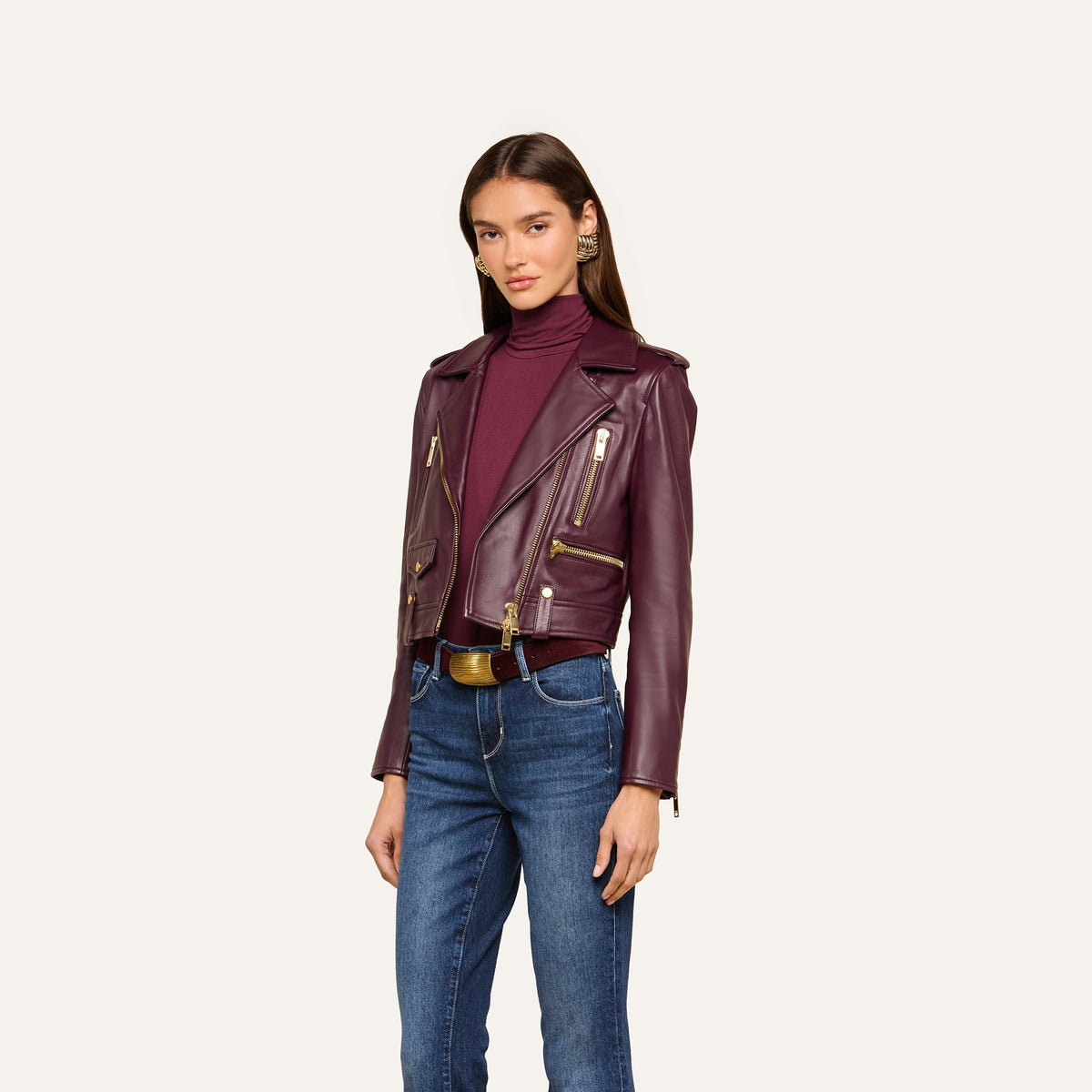 Plum Sangria Blakely Leather Biker Jacket