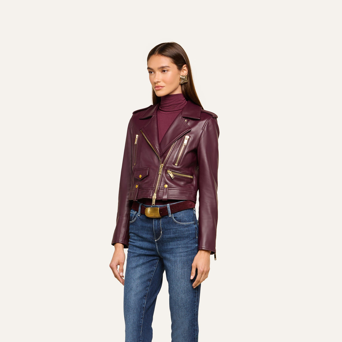 Plum Sangria Blakely Leather Biker Jacket