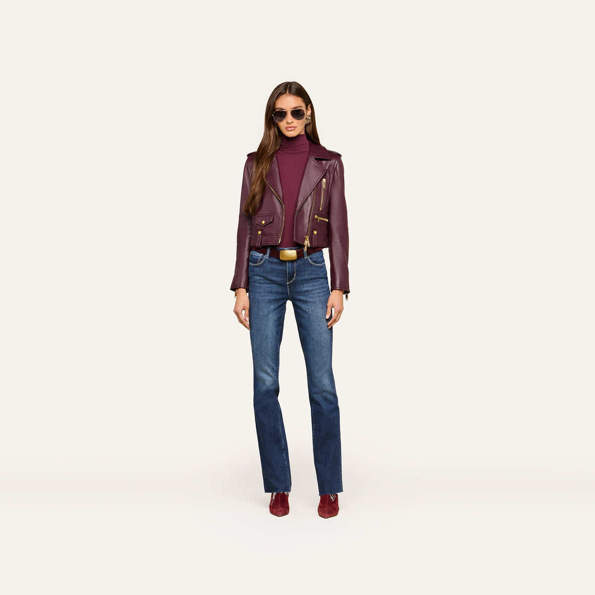Plum Sangria Blakely Leather Biker Jacket
