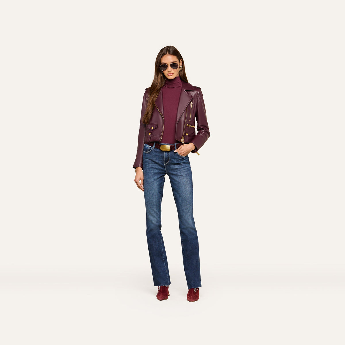 Plum Sangria Blakely Leather Biker Jacket