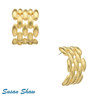Gold Basket Weave Wide Hoop Earrings