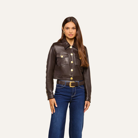 Coffee Bean Luci Fringed Leather Jacket