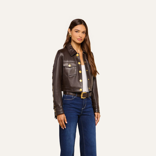 Coffee Bean Luci Fringed Leather Jacket