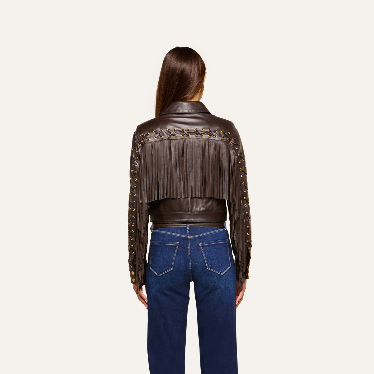 Coffee Bean Luci Fringed Leather Jacket