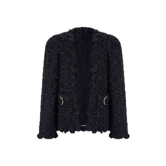 Black Ruffle-Edge Textured Jacket
