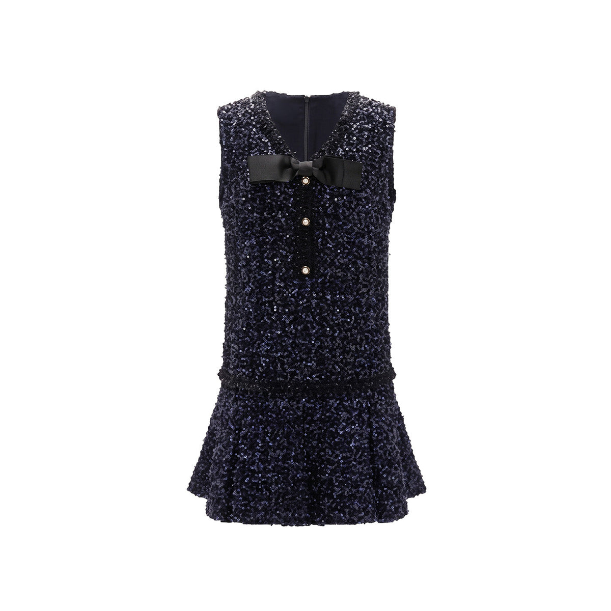 Navy Sleeveless Tweed Mini Dress