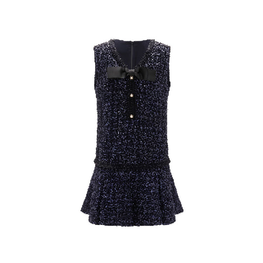Navy Sleeveless Tweed Mini Dress