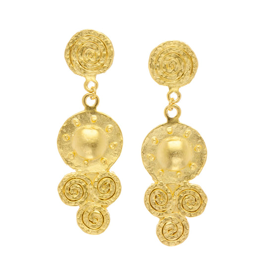 Gold Round 3 Circled Drop Earrings
