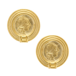 Round Gold Greek Faces Earrings