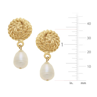 Gold Round Rope & Real Pearl Earrings