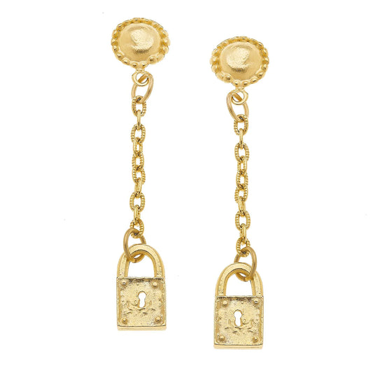 Gold Lock & Chain Earrings