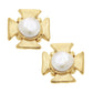 Gold Cross, White Coin Pearl Clip Earrings