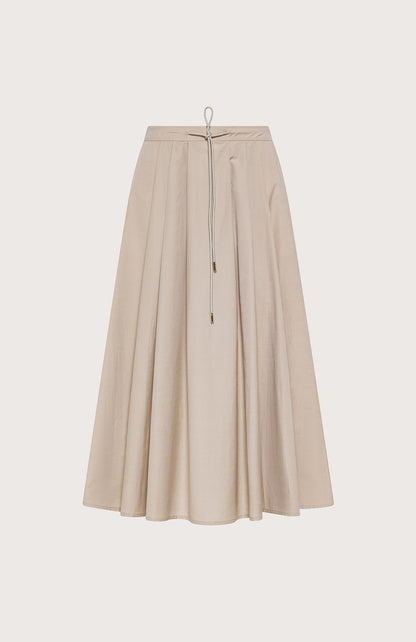 Taupe Poplin Midi Skirt