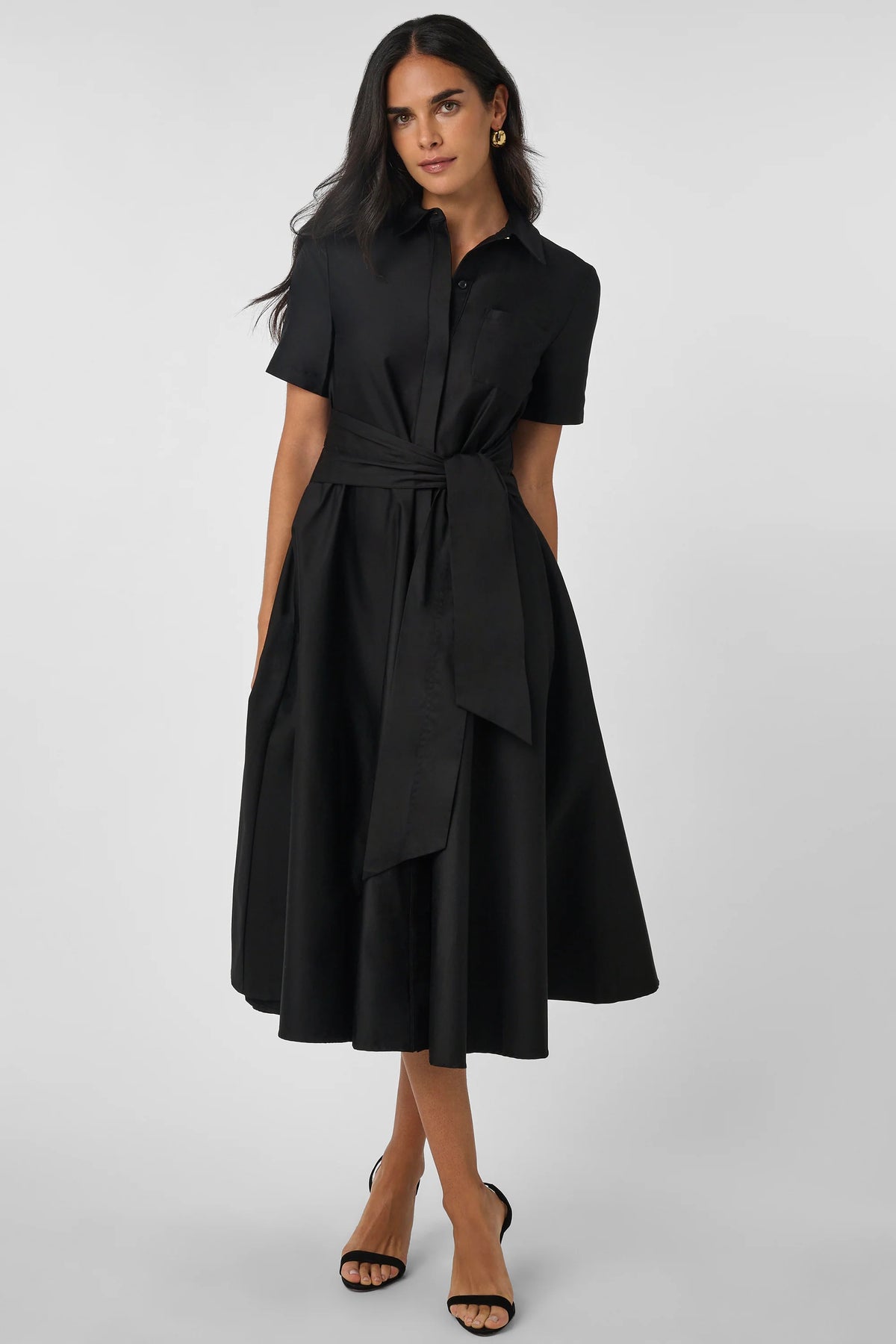 Jet Megan Short Sleeve Tie-Front Midi Shirt Dress