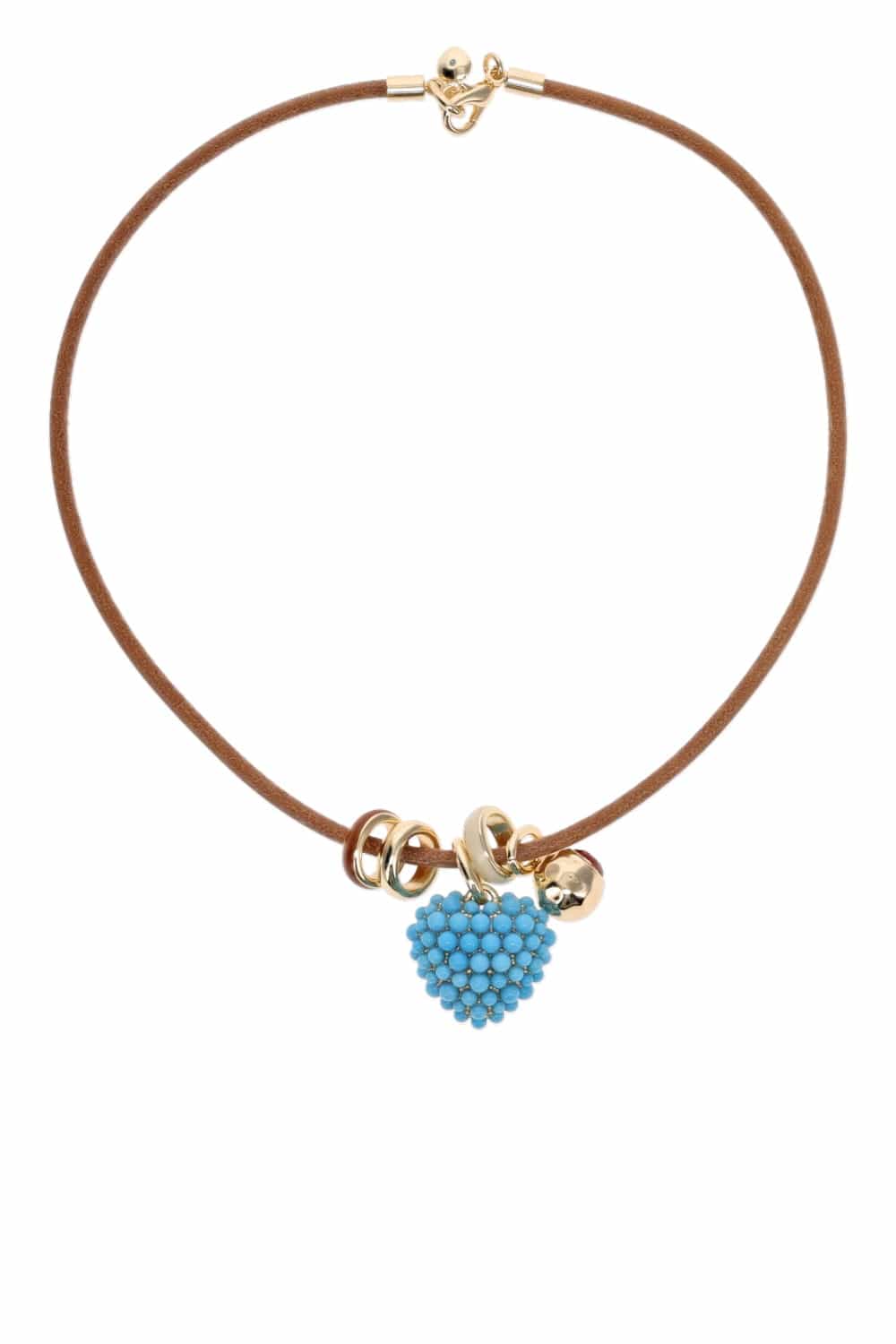 Turquoise Leather Stone Slider Beaded Charm Necklace