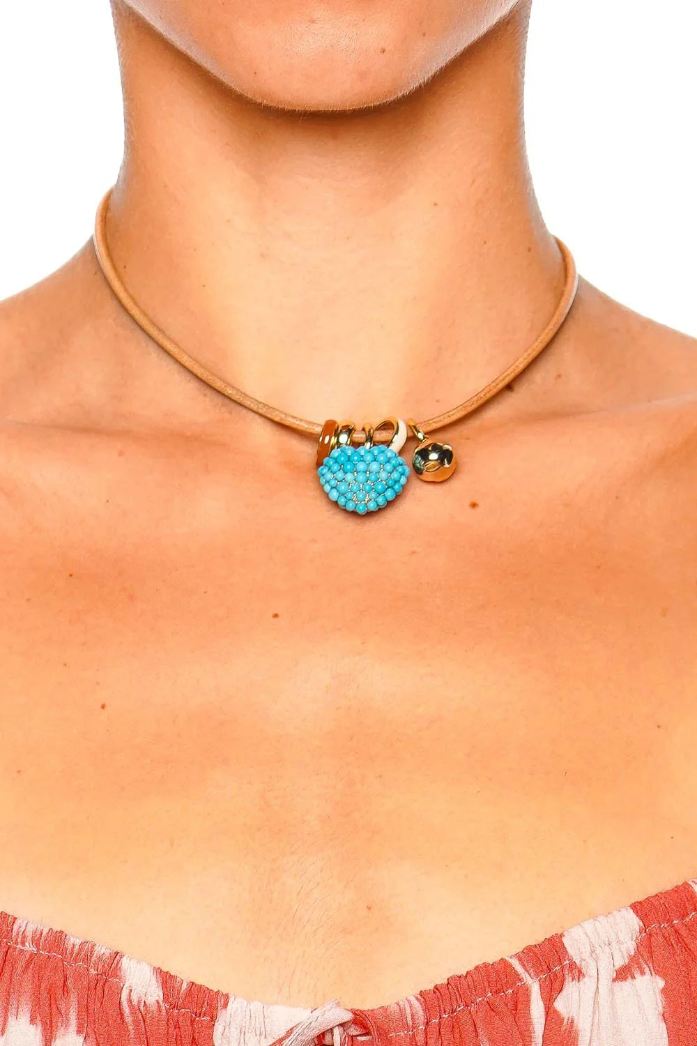 Turquoise Leather Stone Slider Beaded Charm Necklace