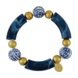 Gold Balls & Blue & White Porcelain Navy Bracelet
