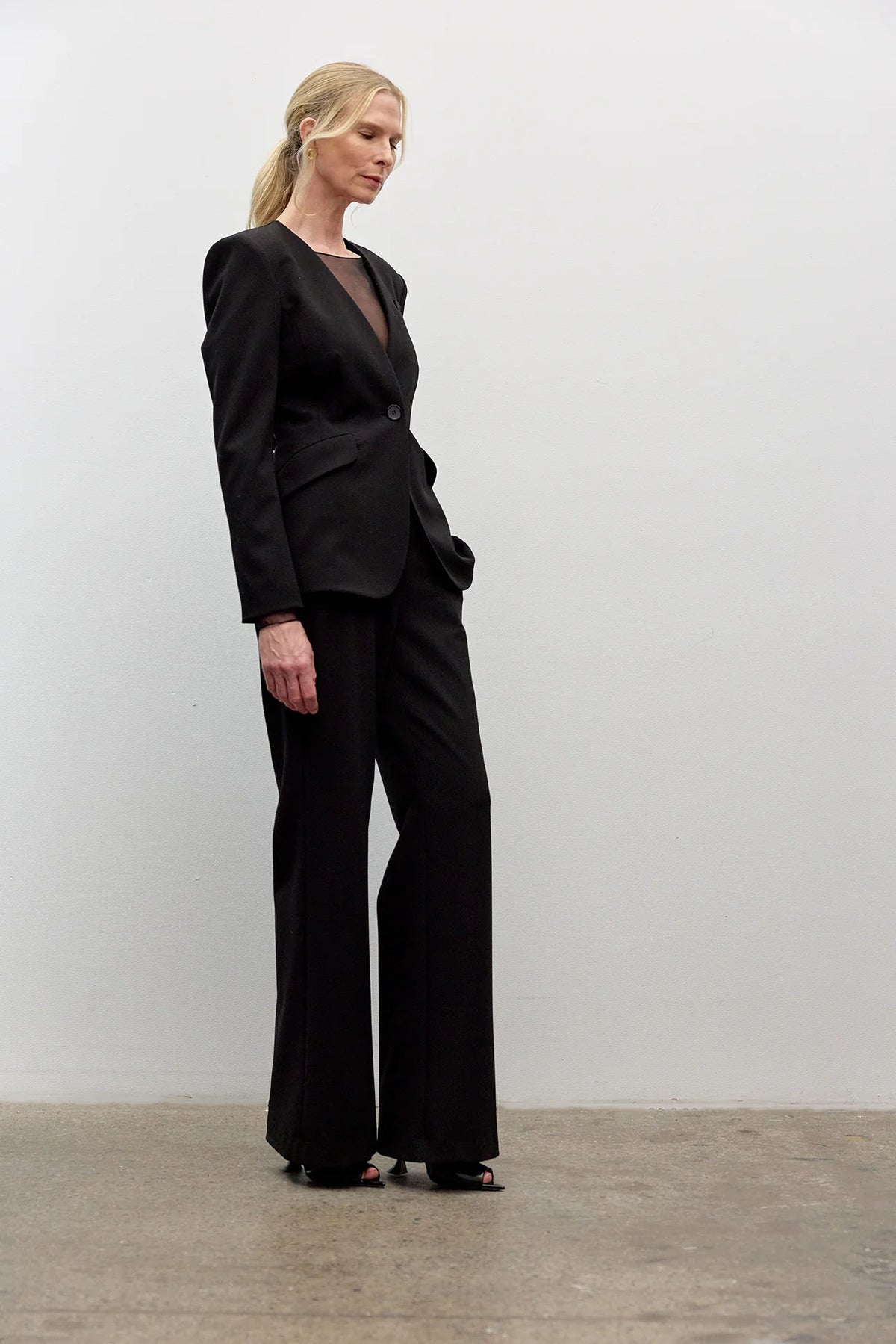 Black V-Neck Collarless Jacket