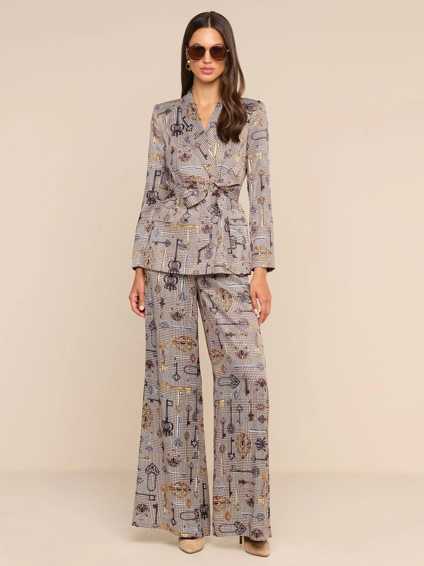 Pilar Wide Leg Pant - Houndstooth Key