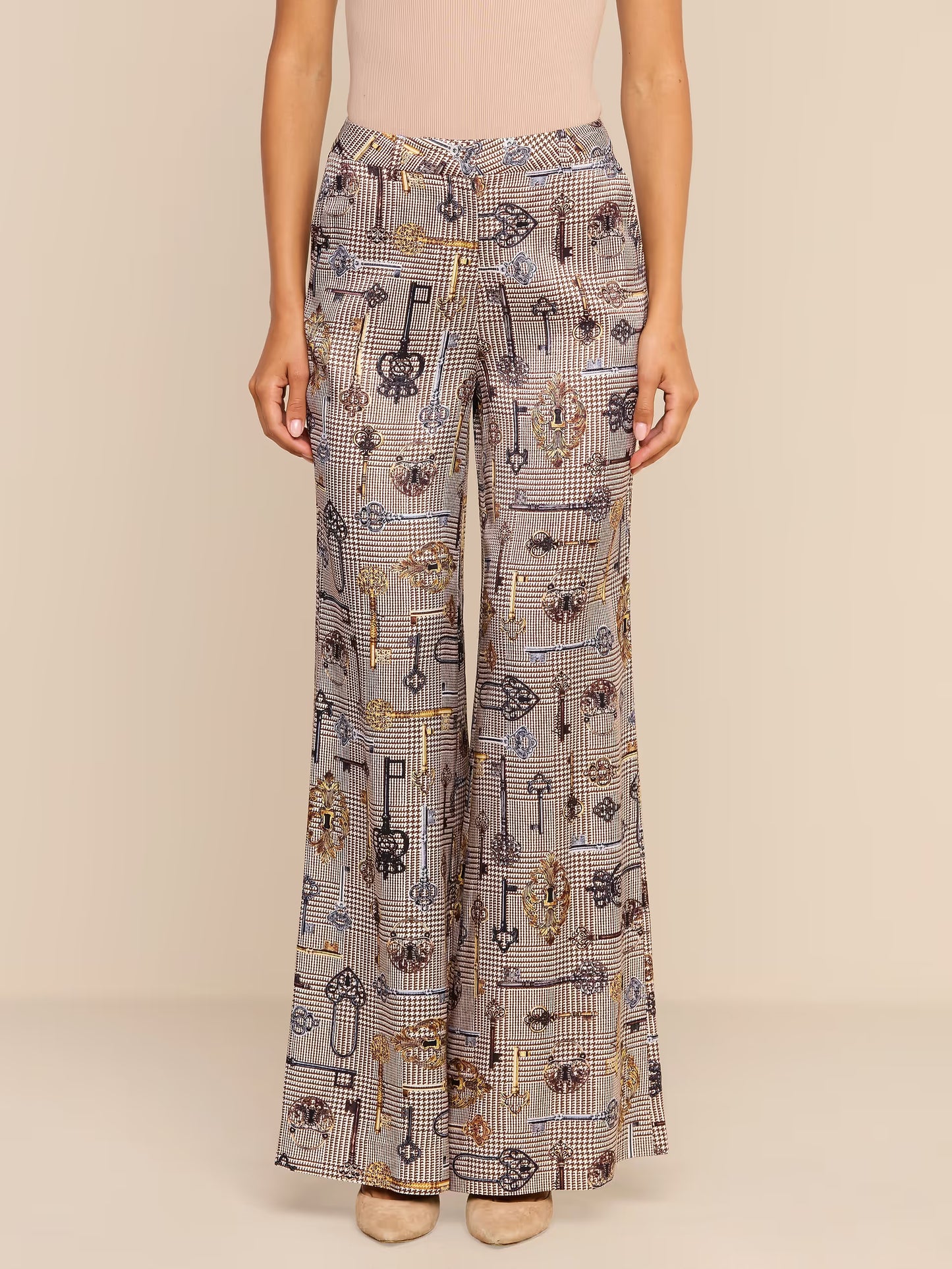 Pilar Wide Leg Pant - Houndstooth Key