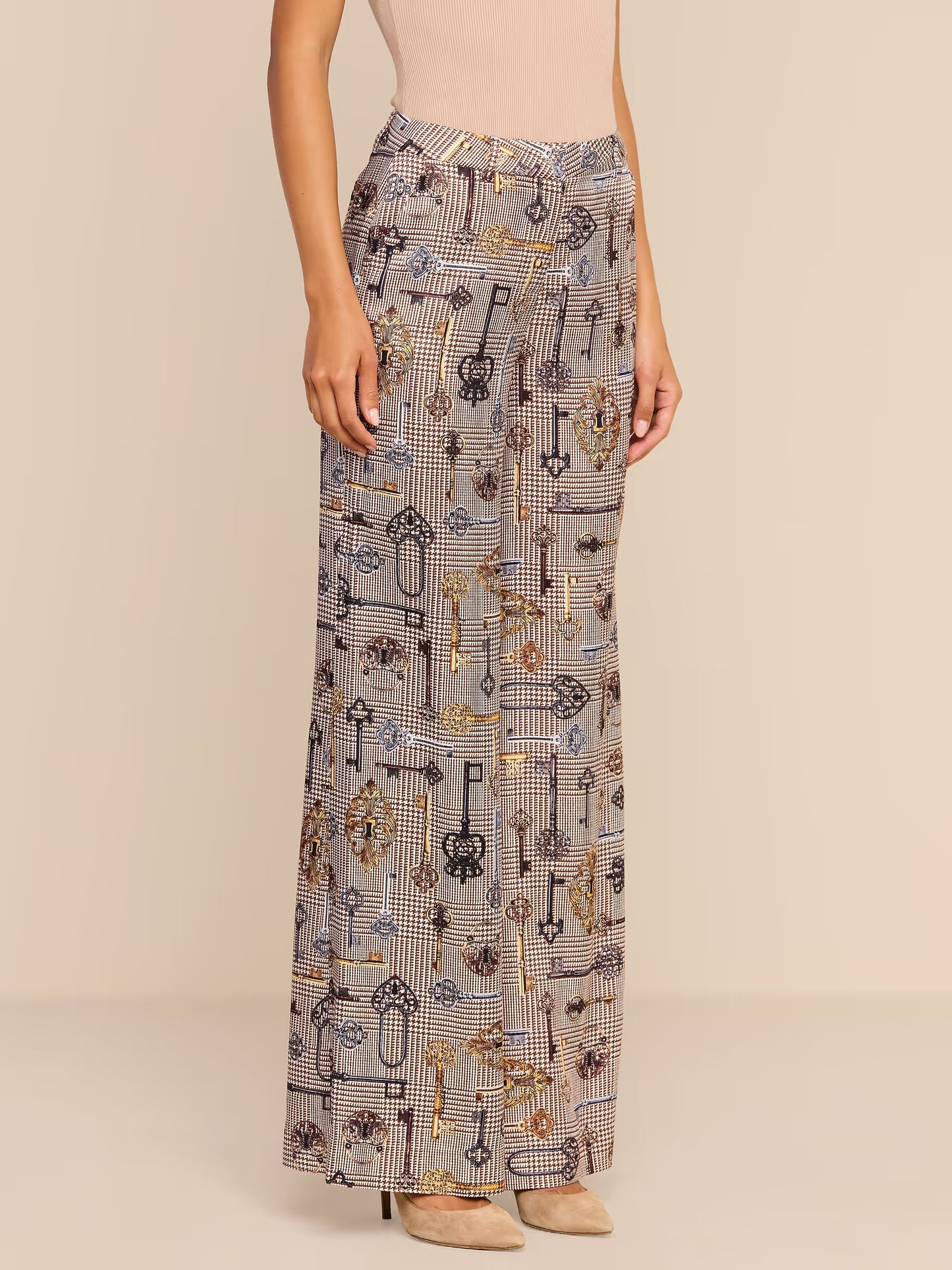 Pilar Wide Leg Pant - Houndstooth Key