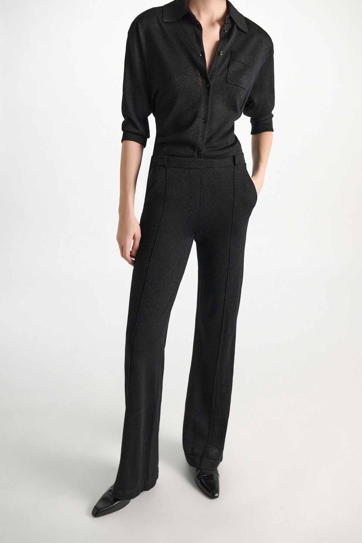Vinyl Black Shimmering Merino Trousers