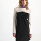Cream Black Patch Statement Drape Dress