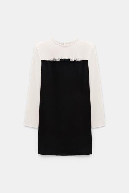 Cream Black Patch Statement Drape Dress