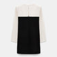 Cream Black Patch Statement Drape Dress