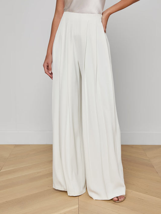 Nova Pleated Wide-Leg Pant in Ivory