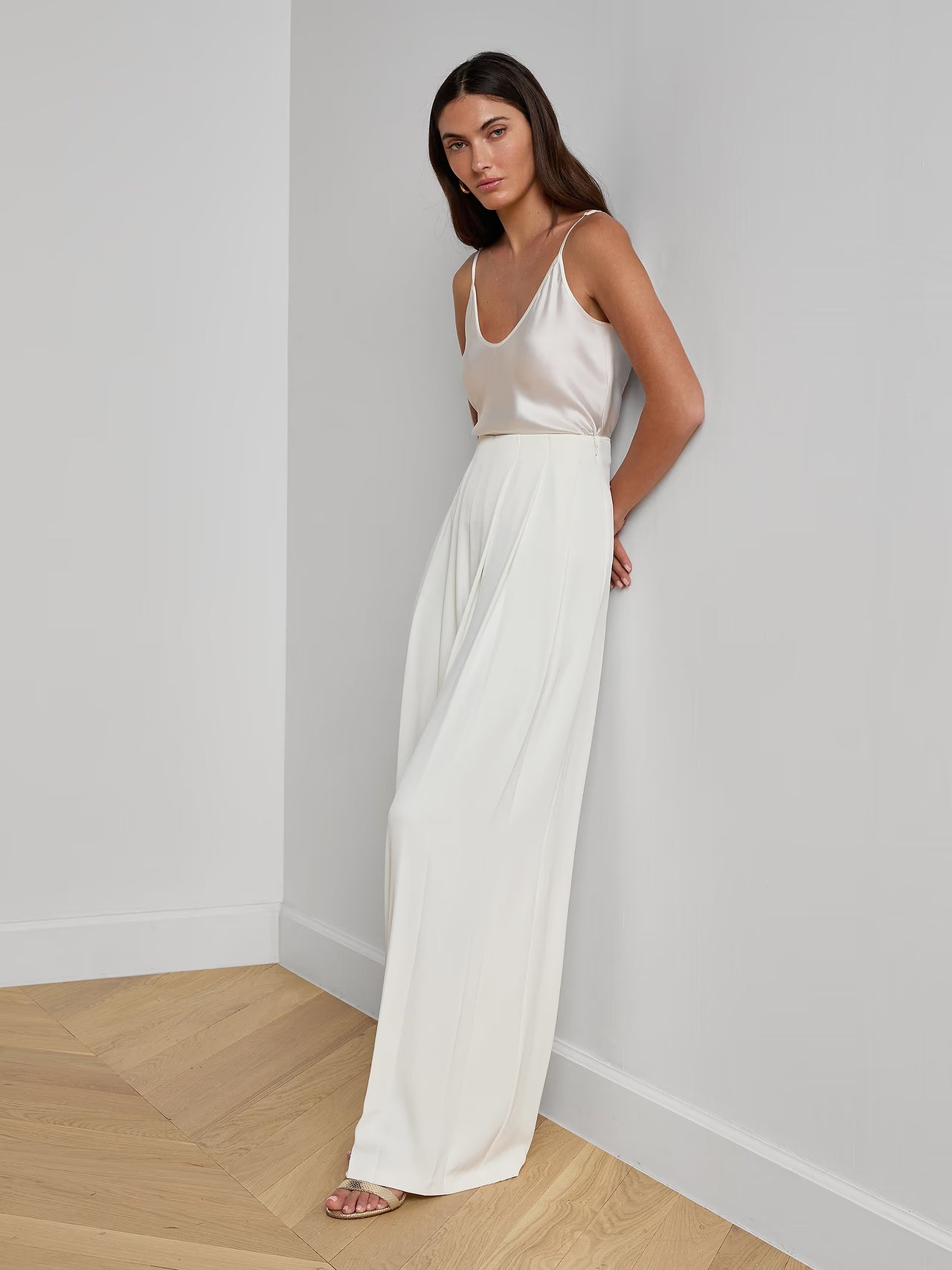 Nova Pleated Wide-Leg Pant in Ivory