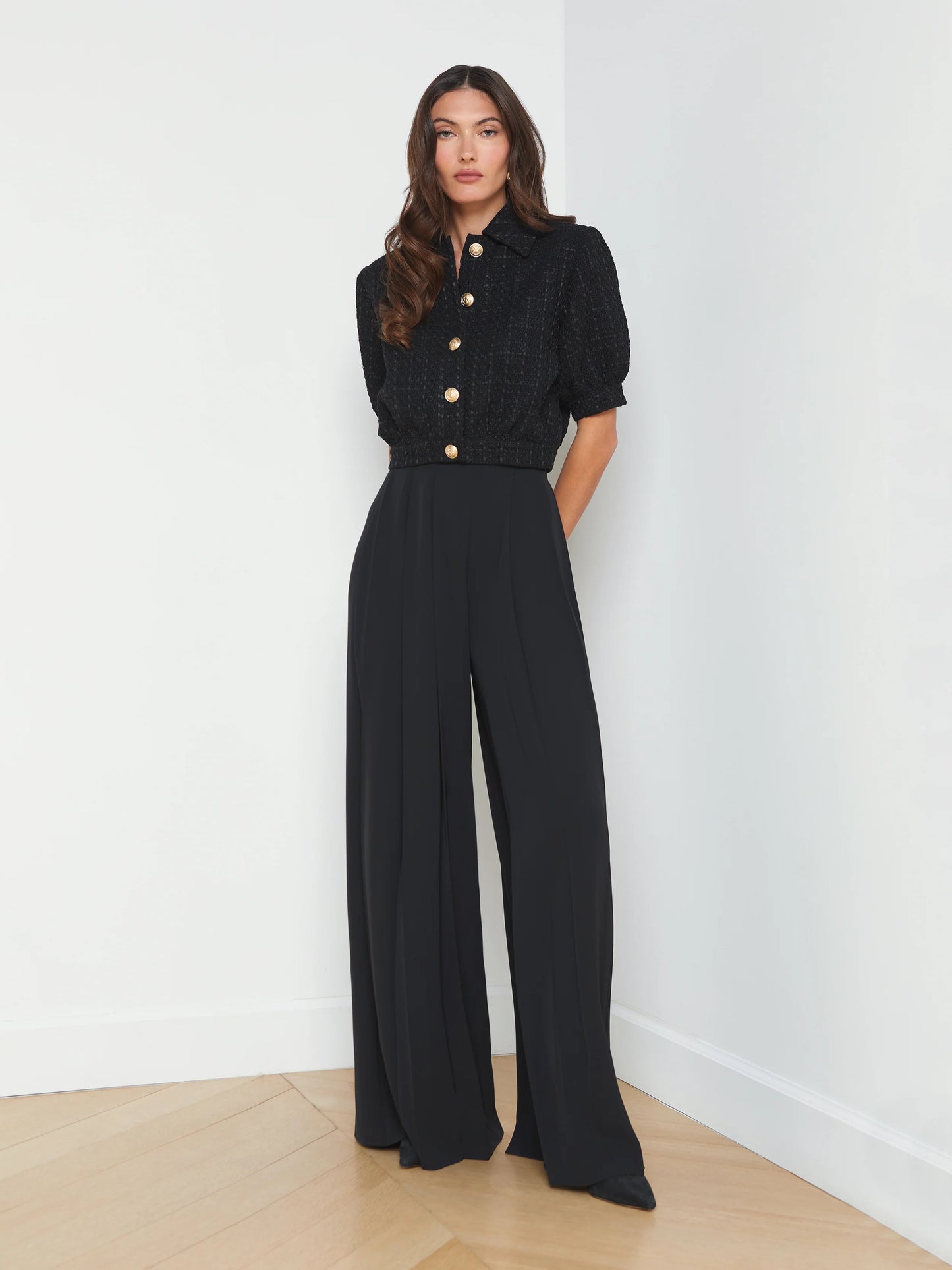 Nova Pleated Wide-Leg Pant Black